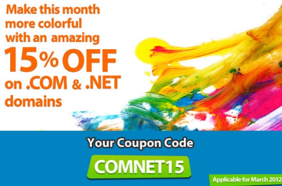 Book .COM and .NET Domain name for 15% Discount